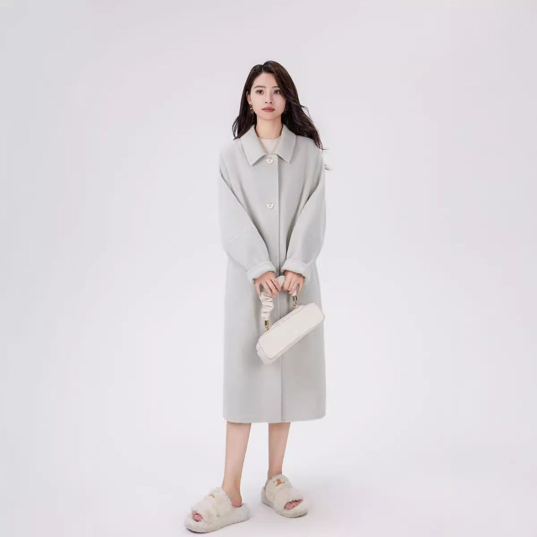 Damen Oversize Woll-Cocoon-Mantel mit dekorativen Herzknöpfen Nord Taschen