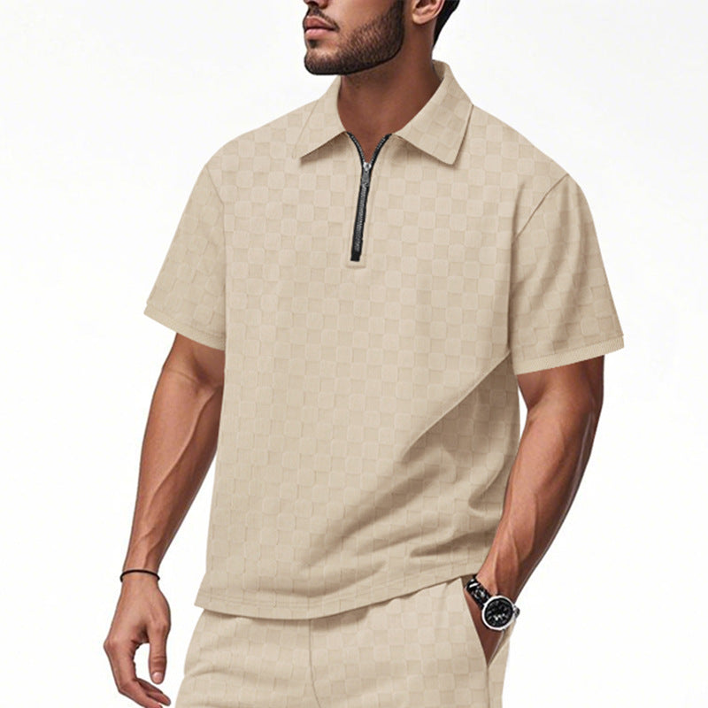 Herren nan kurzes Halbzip-Poloshirt aus strukturierter Waffelpiqué mit Hemdkragen und figurbetonter Passform Nord Taschen