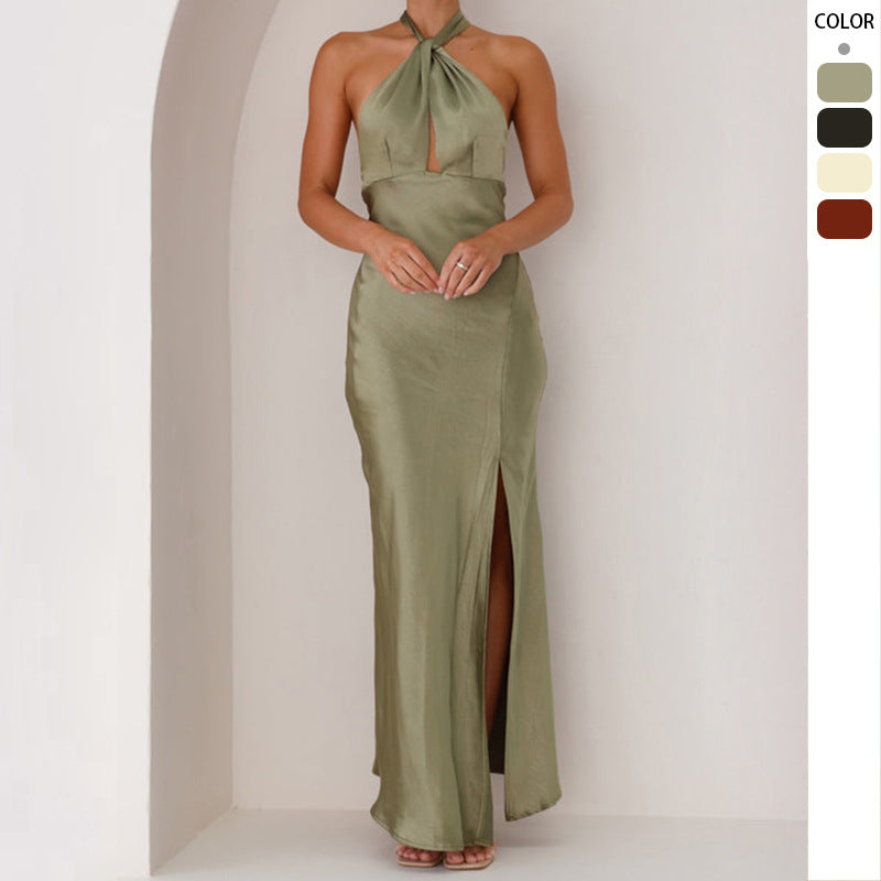 Damen Elegantes Wickelmaxikleid im Halterneck-Stil mit seitlichem Schlitz und Taillengürtel - Vittorelli