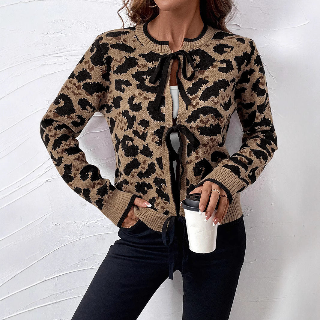 Damen Lässiger Cardigan mit Leo-Muster Nord Taschen