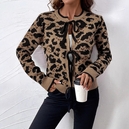 Damen Lässiger Cardigan mit Leo-Muster Nord Taschen