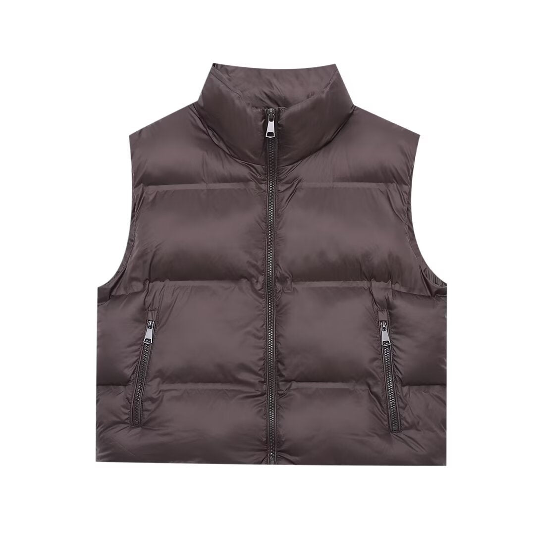 Damen Wattierte Cropped‑Steppweste mit hohem Stehkragen und Reißverschlusstaschen Nord Taschen