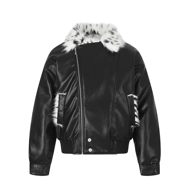 Damen Kunstleder-Bomberjacke mit asymmetrischem Reißverschluss und kontrastierendem Faux-Fur-Kragen Nord Taschen