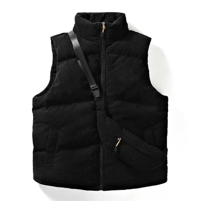 Herren Gesteppte Cord-Ärmellose Thermoweste mit Stehkragen und integrierter Crossbody-Tasche Nord Taschen