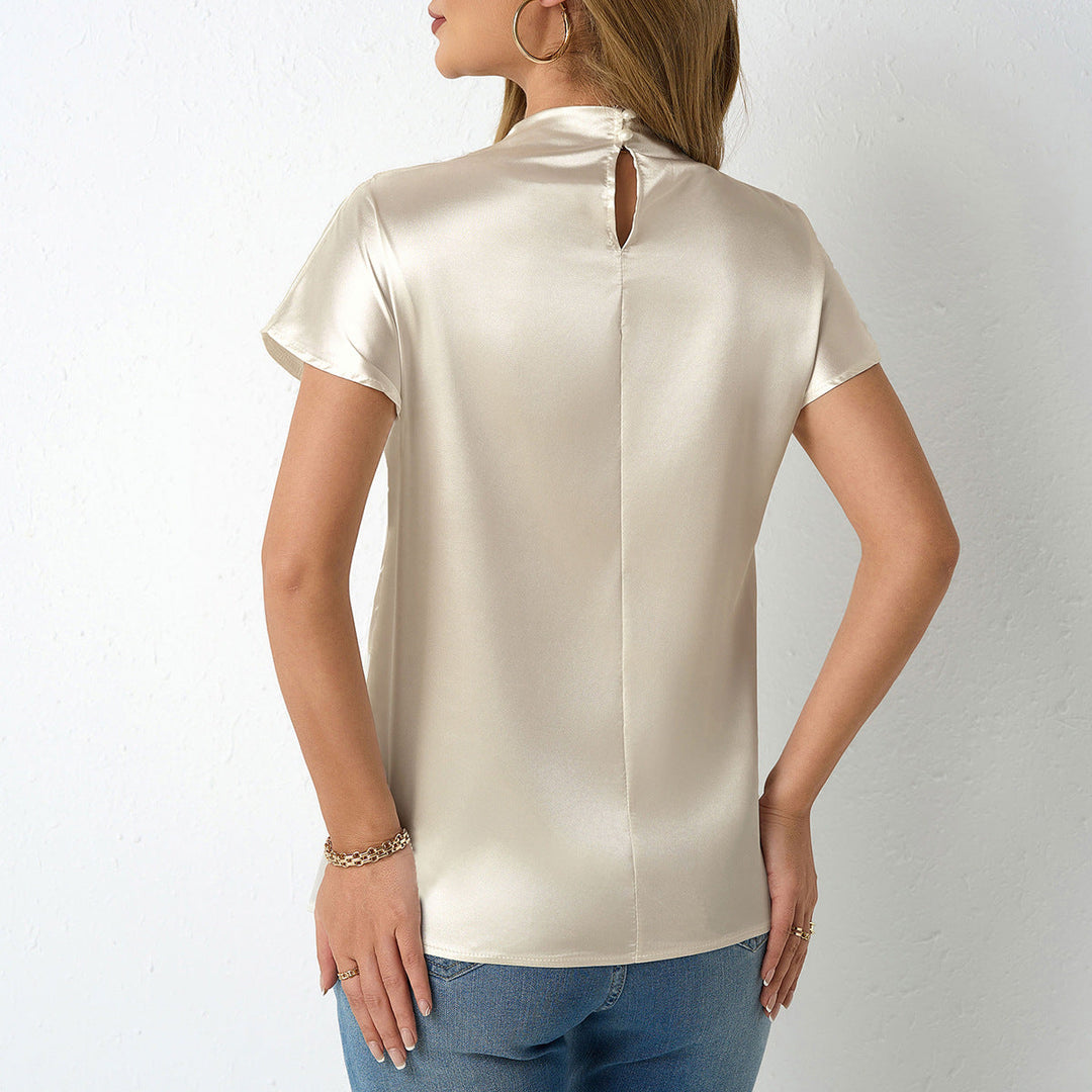 Damen elegante Satin Bluse mit Stehkragen