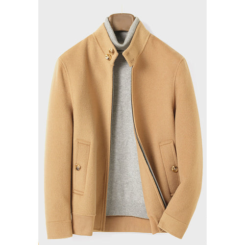 Herren Moderner Wollmix-Blouson mit hohem Stehkragen, verdecktem Reißverschluss und geknöpften Eingrifftaschen Nord Taschen