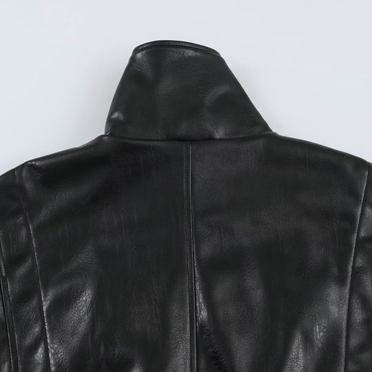 Damen Oversize Lederoptik-Blousonjacke mit Stehkragen und elastischem Saum Nord Taschen