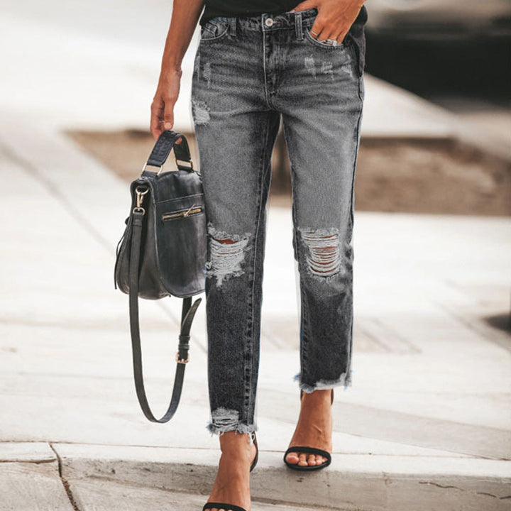 Damen Ripped Denim mit lässigem Schnitt und ausgefranstem Saum Nord Taschen