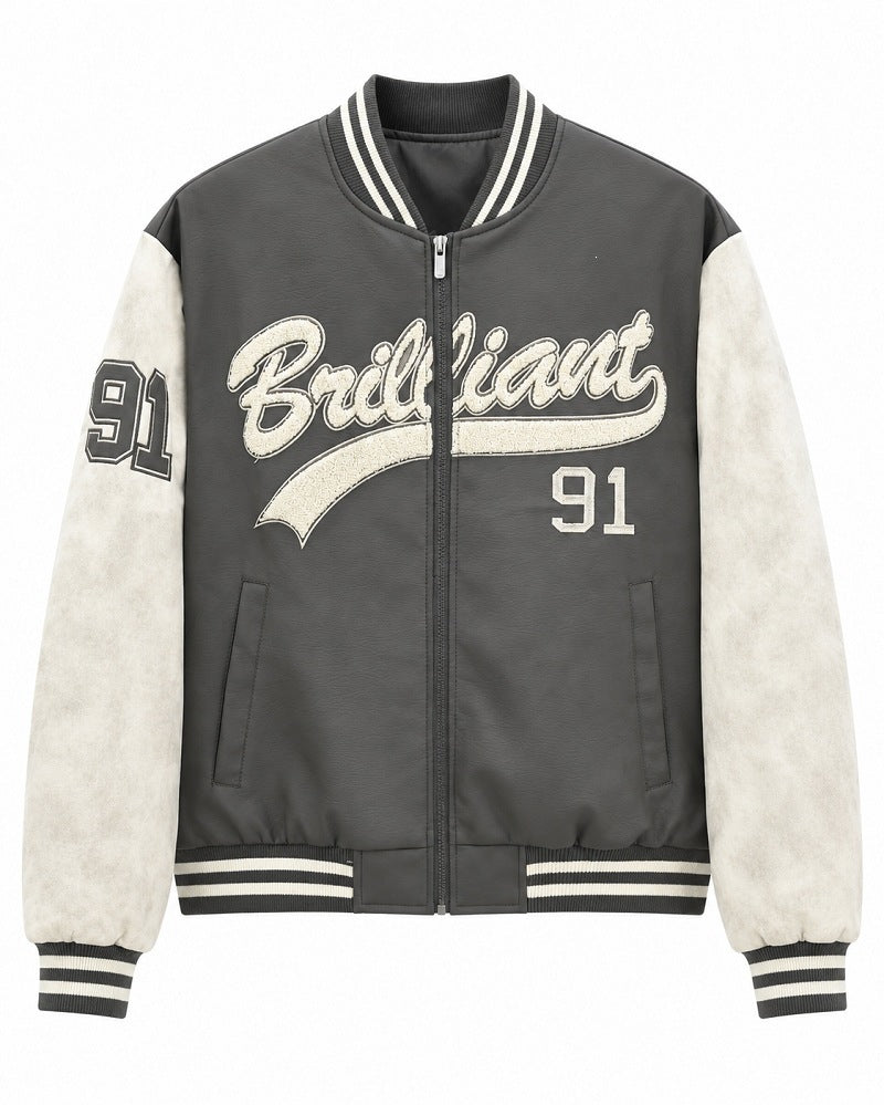 Herren Varsity-Bomberjacke im Letterman‑Stil mit Chenille‑Applikationen Nord Taschen