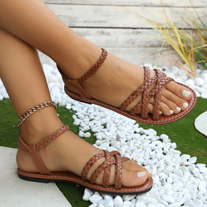 Damen geflochtene Riemchensandalen