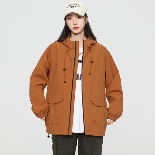 Damen Oversize Windbreaker Jacke mit Kapuze und Cargotaschen Nord Taschen