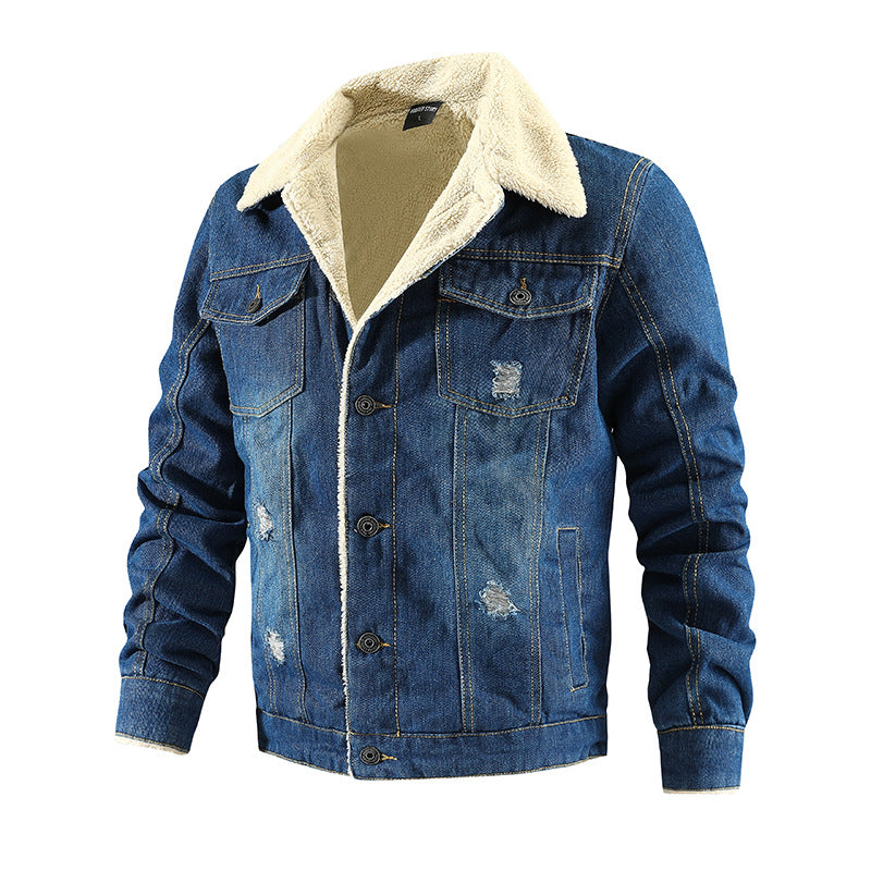 Herren Denimjacke mit Teddyfutter im Used-Look und Knopfleiste Nord Taschen