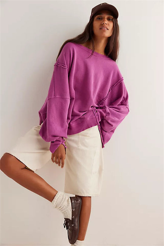 Damen oversized Sweatshirt mit Ballonärmeln, offenen Saumnähten und seitlichen Schlitzen Vittorelli