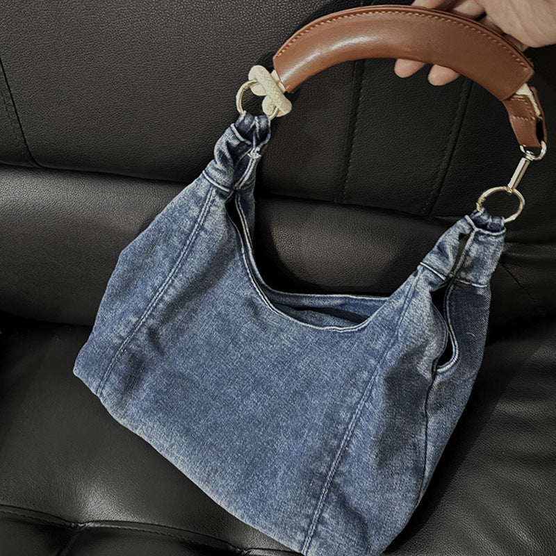 Damen Hobo-Tasche aus strapazierfähigem Denim mit luxuriösem Ledergriff Nord Taschen