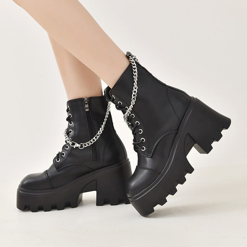 Damen Chunky Stiefel mit modischen Schnallen und robustem Plateau-Heel