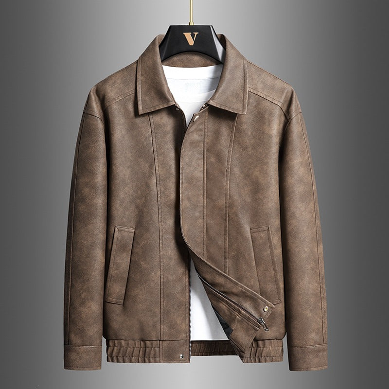 Herren Kurz geschnittene Kunstlederjacke im Vintage‑Look mit Hemdkragen & durchgehendem Reißverschluss Nord Taschen