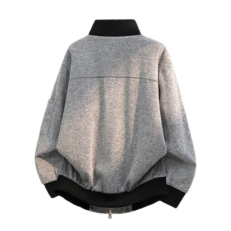 Herren Oversize Melange-Field-Bomberjacke aus Wollmix mit hohem Rippenkragen & Utility-Ärmeltasche Nord Taschen