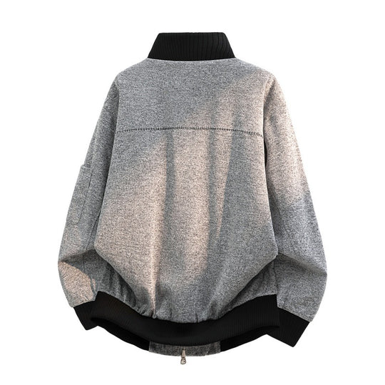 Herren Oversize Melange-Field-Bomberjacke aus Wollmix mit hohem Rippenkragen & Utility-Ärmeltasche Nord Taschen