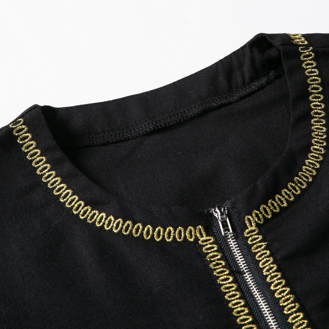 Herren Elegante Langtunika mit Rundhalsausschnitt, Frontreißverschluss und goldener Zierstickerei Nord Taschen