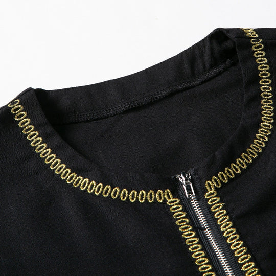 Herren Elegante Langtunika mit Rundhalsausschnitt, Frontreißverschluss und goldener Zierstickerei Nord Taschen