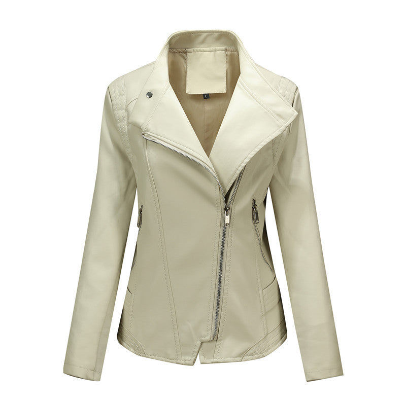 Damen Figurnahe Bikerjacke aus Kunstleder mit asymmetrischem Reißverschluss und taillierendem Schnitt Nord Taschen