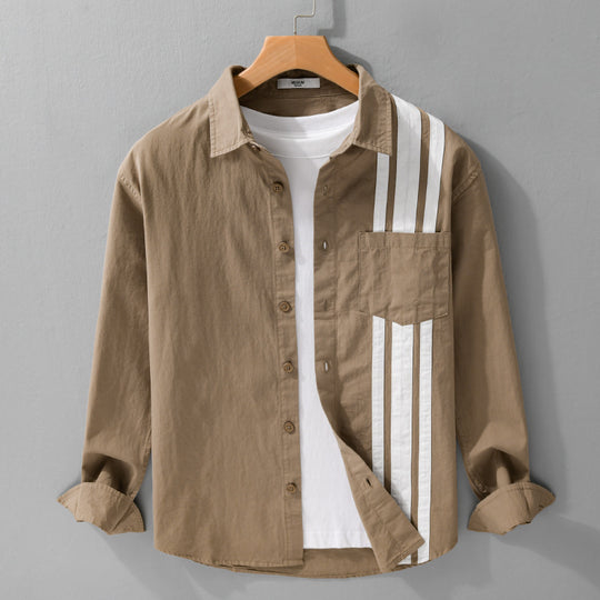 Herren Hemdjacke mit asymmetrischen Streifen und aufgesetzter Brusttasche Nord Taschen