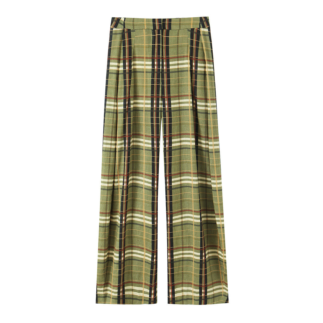 Damen 90+ weit geschnittene High‑Waist Palazzo‑Hose im Karierten Plissee‑Look Nord Taschen