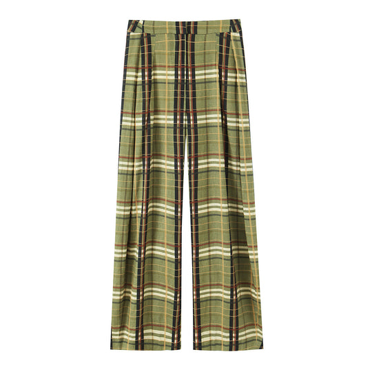 Damen 90+ weit geschnittene High‑Waist Palazzo‑Hose im Karierten Plissee‑Look Nord Taschen