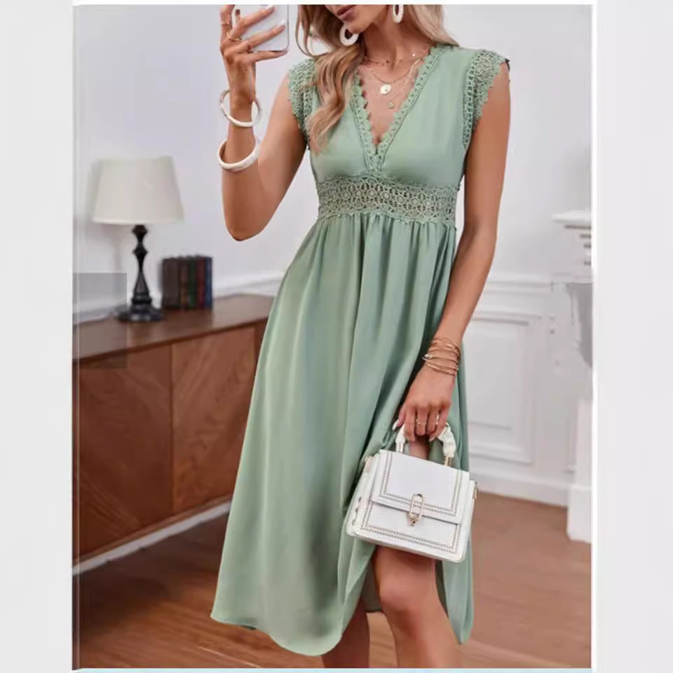Damen Kleid mit Spitzendetails und lockerer Passform