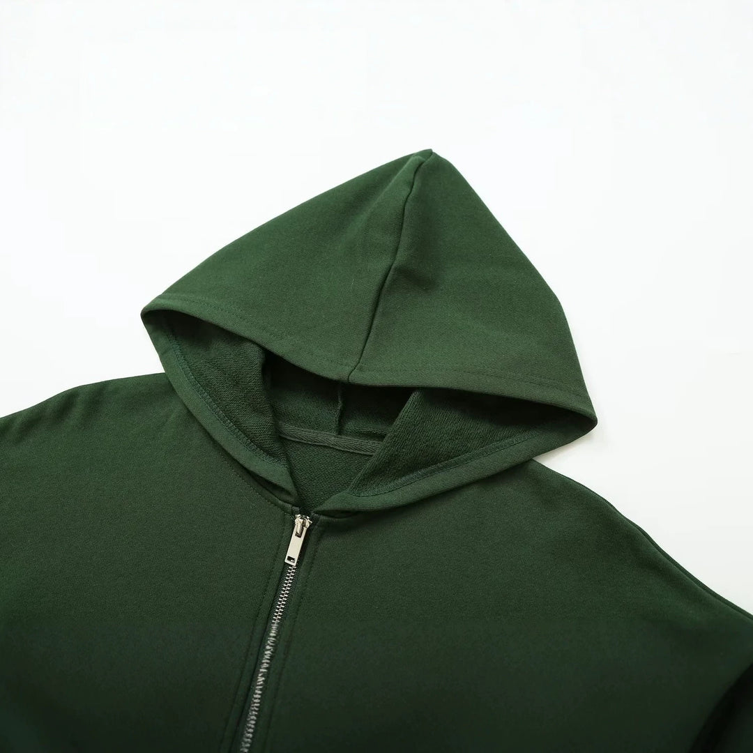 Damen Cropped Kapuzenjacke mit durchgehendem Reißverschluss und Kängurutaschen Nord Taschen
