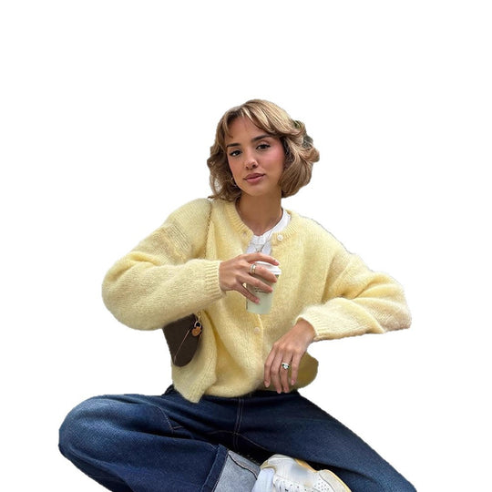 Damen Flauschige Kurzjacke aus Mohair‑Mix mit Rundhals und kastiger Silhouette Nord Taschen