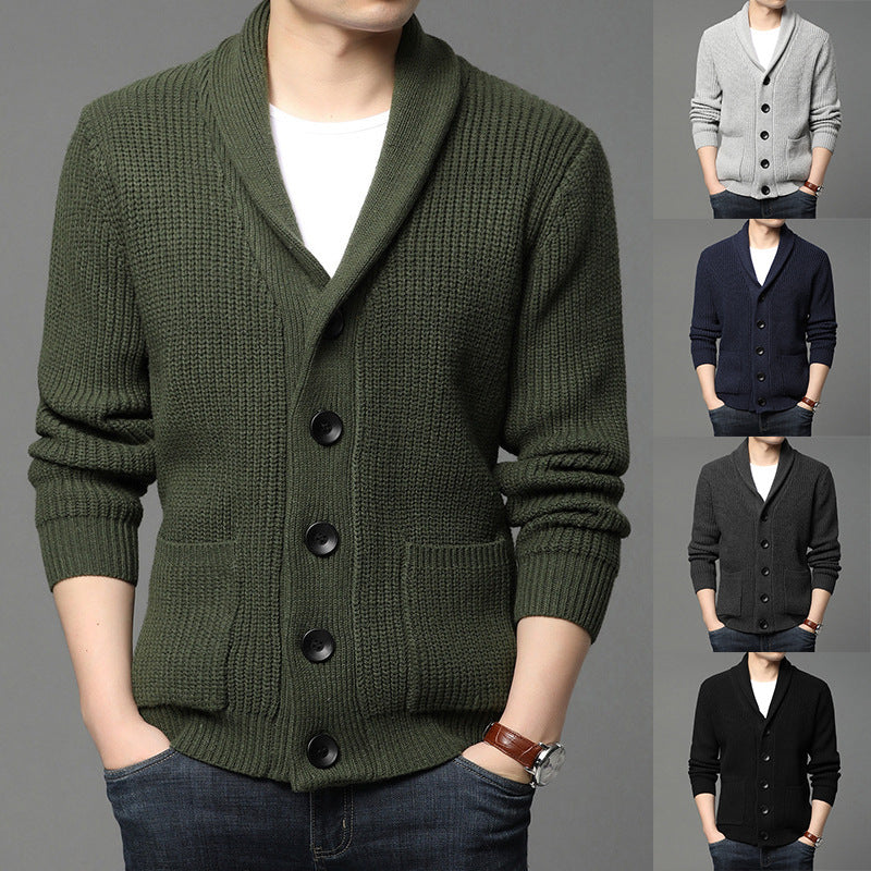 Herren Grobstrick-Cardigan mit Schalkragen, aufgesetzten Taschen und Knopfleiste Nord Taschen