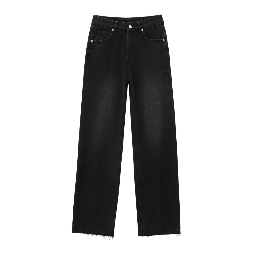 Damen hochtaillierte Wide-Leg-Jeans mit weitem Bein und Vintage-Waschung Nord Taschen