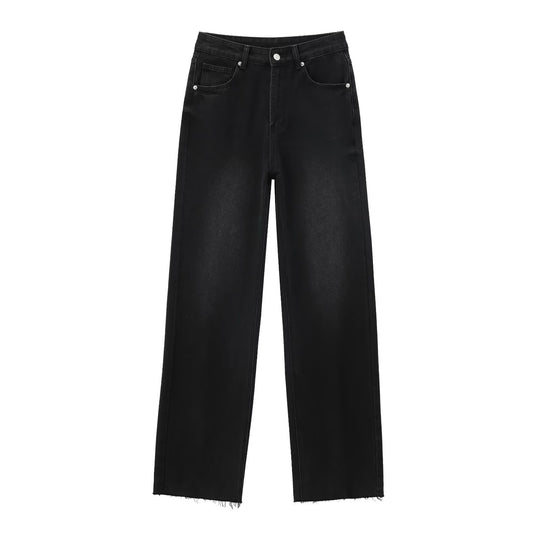 Damen hochtaillierte Wide-Leg-Jeans mit weitem Bein und Vintage-Waschung Nord Taschen