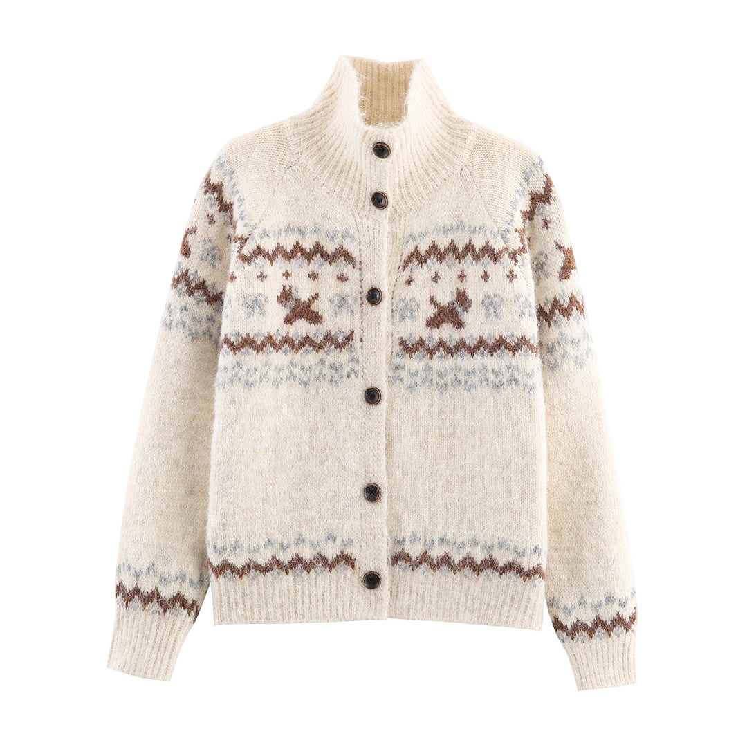 Damen Strick-Cardigan mit Norwegermuster und hohem Rollkragen Nord Taschen