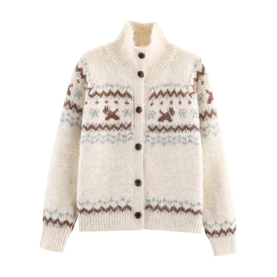 Damen Strick-Cardigan mit Norwegermuster und hohem Rollkragen Nord Taschen