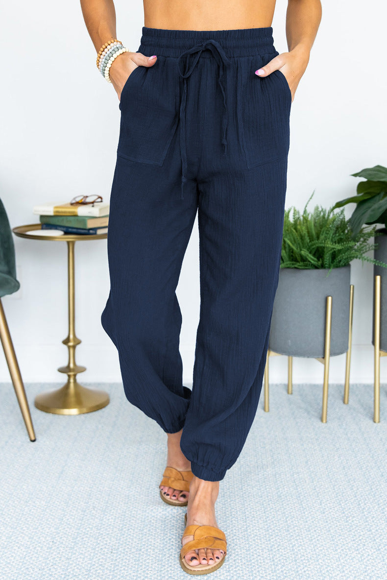 Damen Leichte Leinen-Joggerhose mit Tunnelzug, aufgesetzten Taschen und elastischen Bündchen Nord Taschen