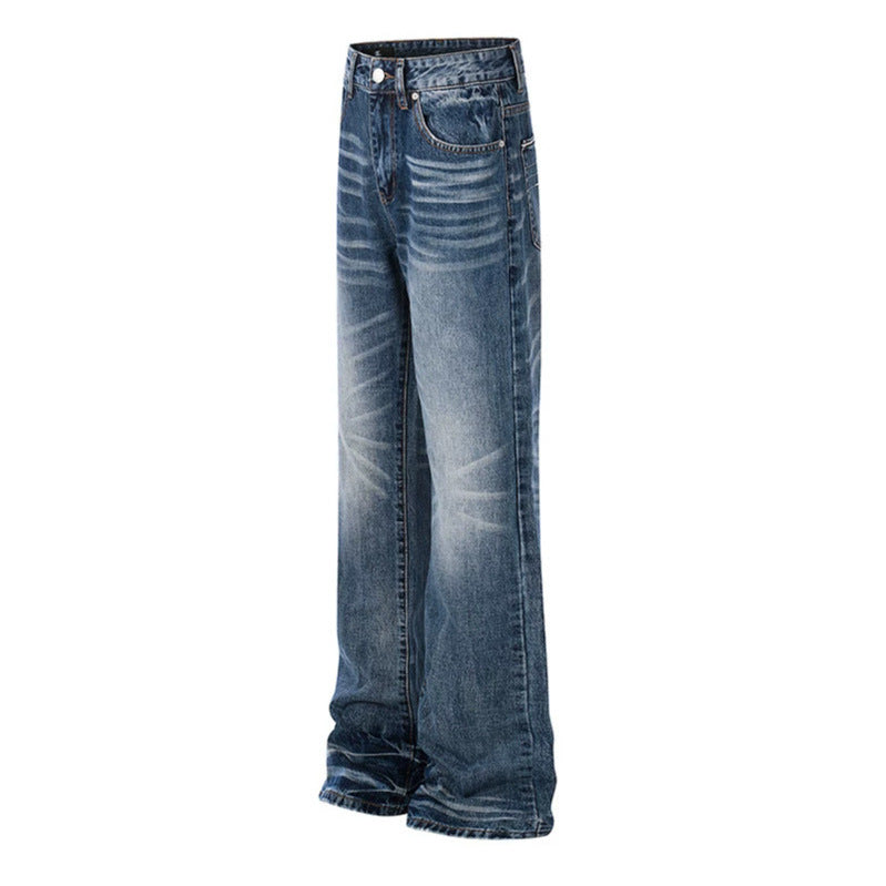 Damen High‑Waist-Jeans im Palazzo‑Schnitt mit Used‑Effekt und Fal­tenoptik Nord Taschen