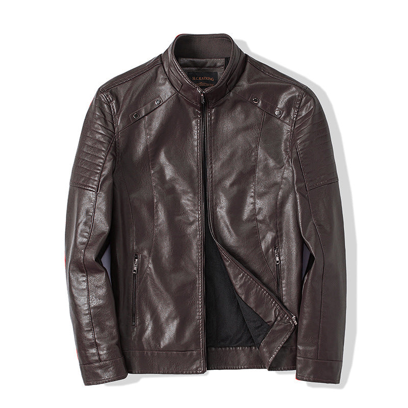 Herren schlanker Kunstleder-Moto-Blouson mit ergonomischen Nähten und Stehkragen Nord Taschen