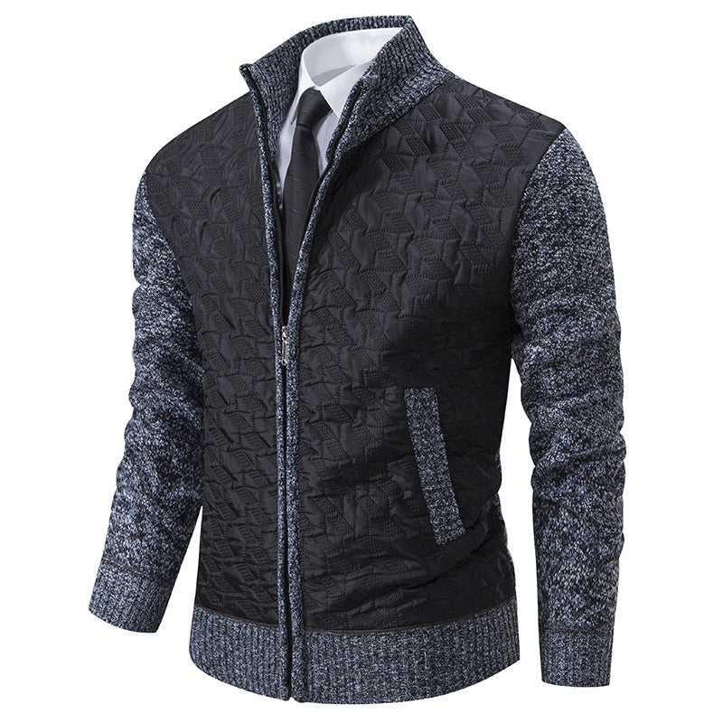 Herren Gesteppte Hybrid-Strickjacke mit Stehkragen, Kontrastärmeln und durchgehendem Reißverschluss Nord Taschen
