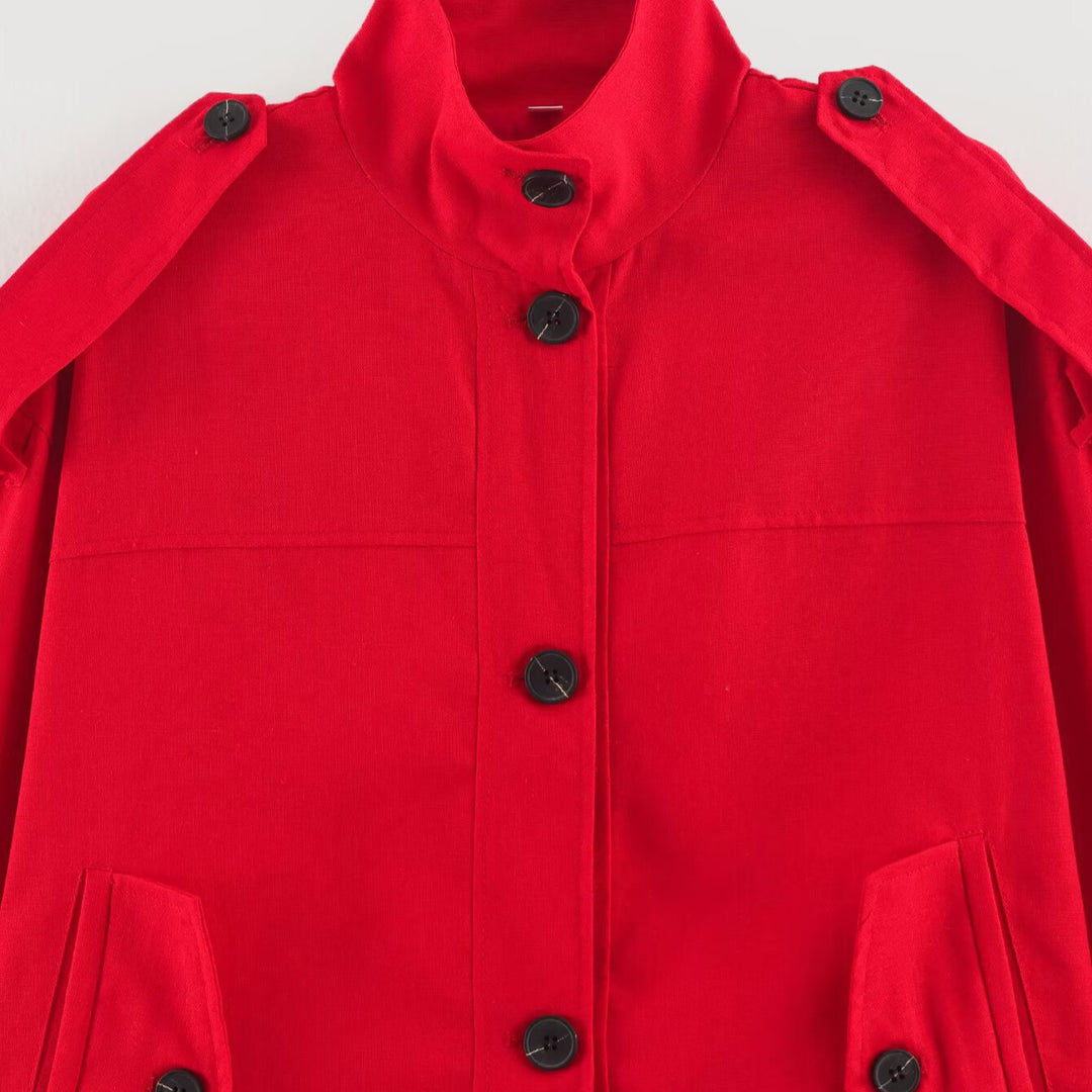 Damen Kurzjacke im Utility-Stil mit Stehkragen und Schulterpatten Nord Taschen