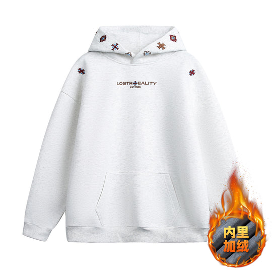 Unisex Oversize Kapuzenpullover mit feiner Logo- und Motivstickerei sowie Kängurutasche Nord Taschen