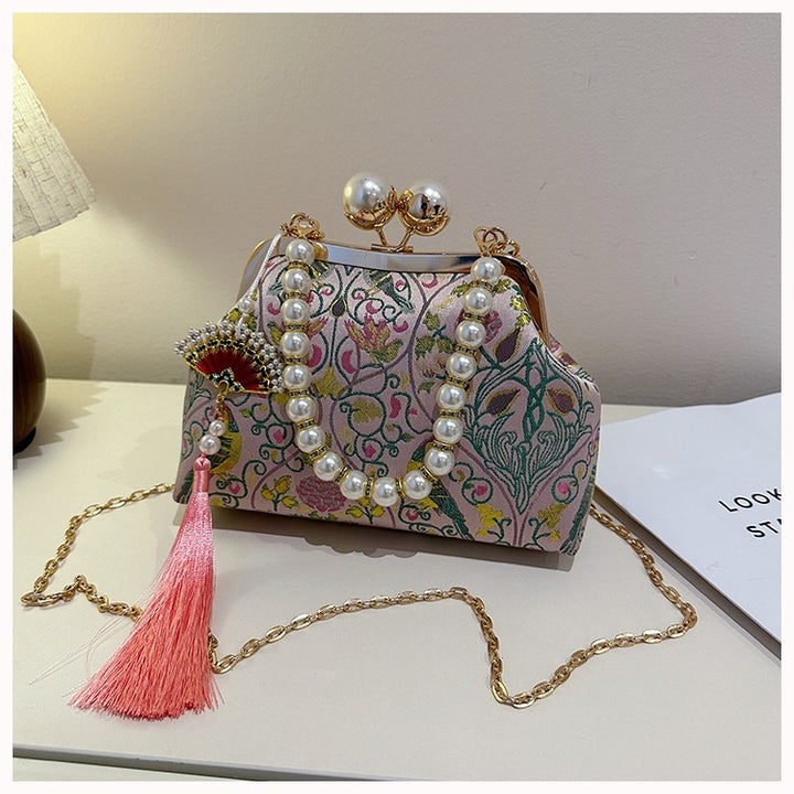 Damen elegante Clutch-Tasche mit floralem Muster und Perlenakzenten Nord Taschen