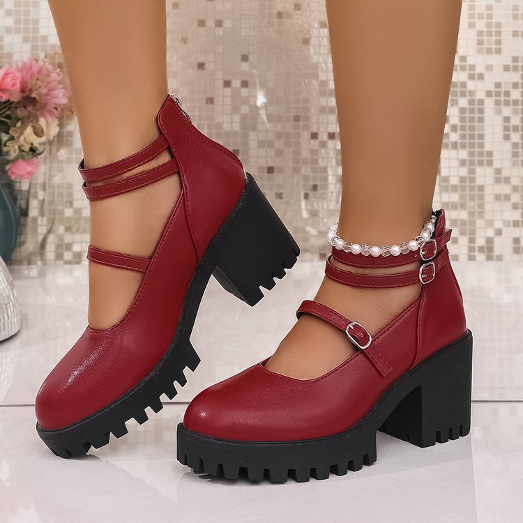 Damen Blockabsatz-Schnürschuhe mit modischem Riemendesign und rutschfester Sohle