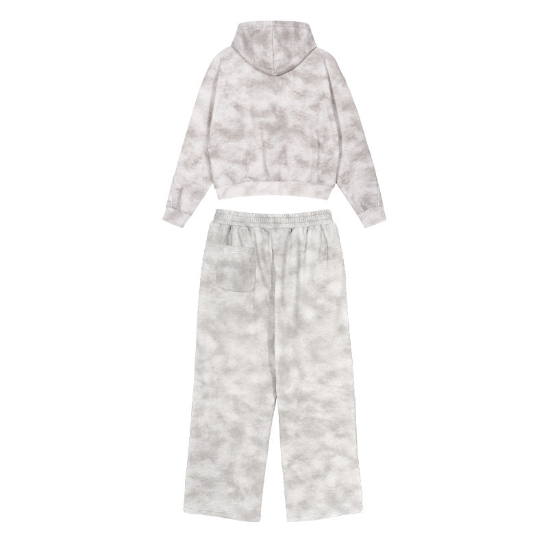 Damen Loungewear-Set aus French-Terry mit Cropped-Reißverschluss-Hoodie und weit geschnittener Sweatpant Nord Taschen