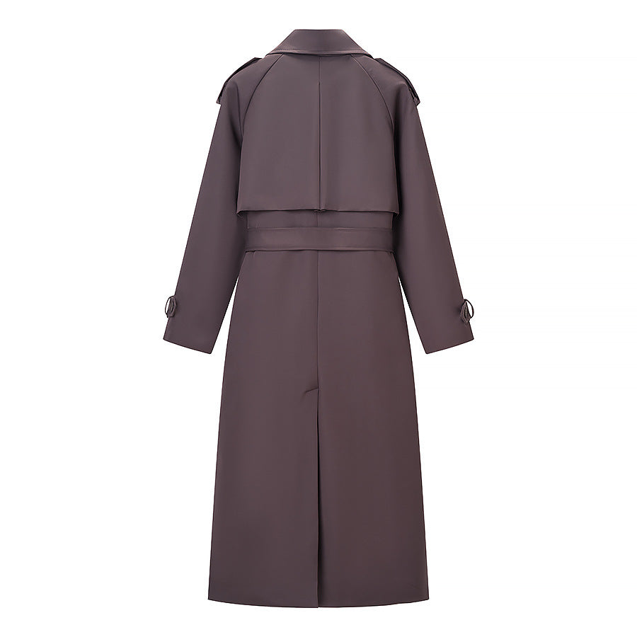 Damen Langer taillierter Trenchcoat mit Bindegürtel und doppelreihiger Knopfleiste Nord Taschen
