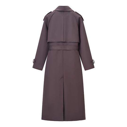Damen Langer taillierter Trenchcoat mit Bindegürtel und doppelreihiger Knopfleiste Nord Taschen