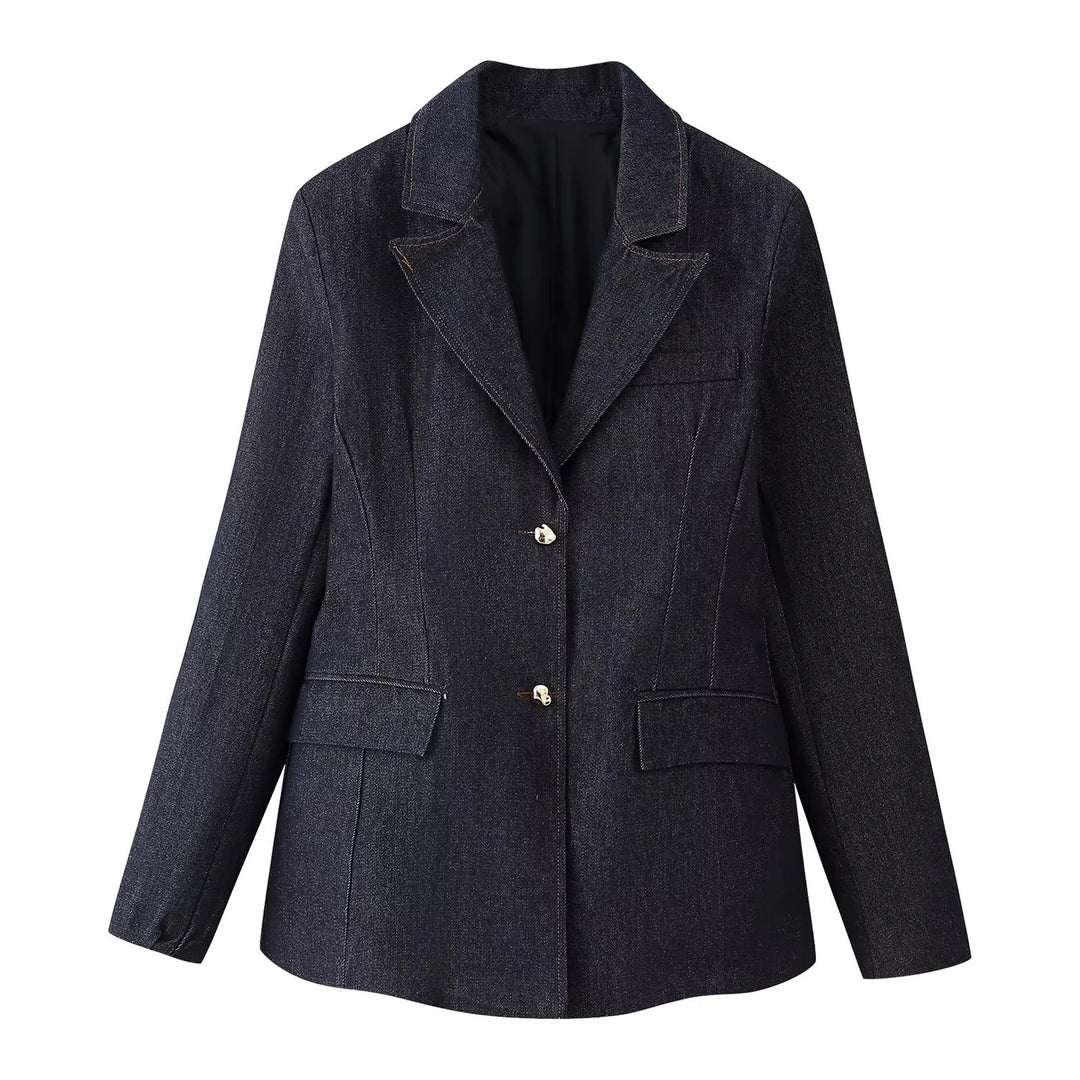 Damen 30+ dreiteiliges Denim-Set: taillierter Blazer, Taillen-Corsage & High-Waist-Jeans Nord Taschen