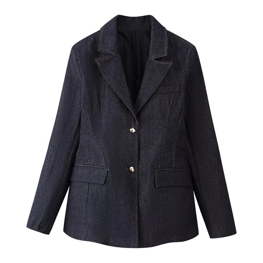 Damen 30+ dreiteiliges Denim-Set: taillierter Blazer, Taillen-Corsage & High-Waist-Jeans Nord Taschen