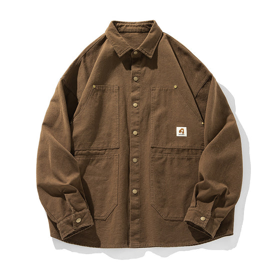 Unisex Kastenförmige Canvas-Chorejacke mit Messing-Druckknöpfen und vier aufgesetzten Taschen Nord Taschen